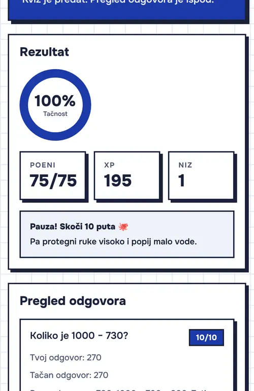 Ekran deteta: rezultat kviza